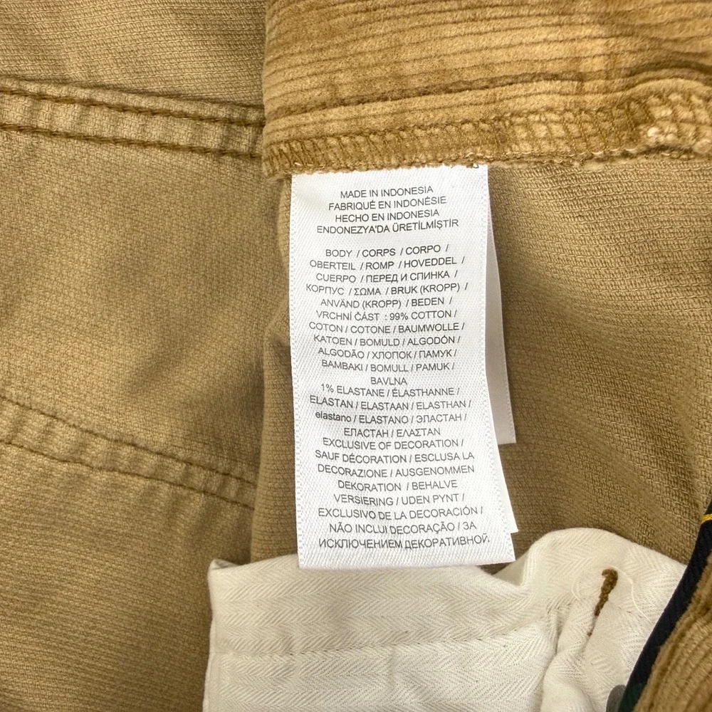 Polo Ralph Lauren Mens Corduroy Pants 38x30 Tan Brown Stretch Straight Leg Pony